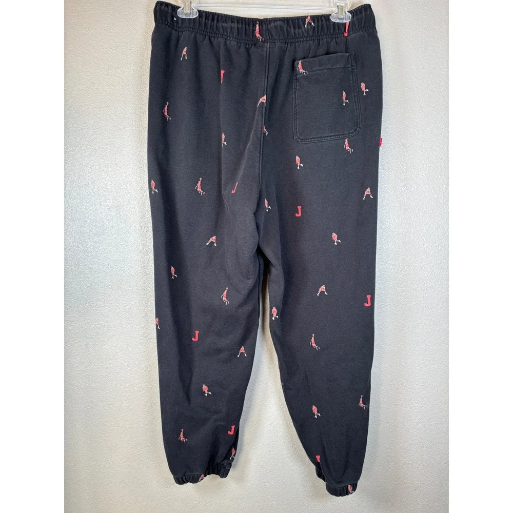 Jordan Mens XXL Black All Over Jumpman Logo Fleece Jogger Sweatpants Drawstring